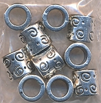 10 Silver Pewter Fancy Tube Spacer Large Hole Beads 8x9mm