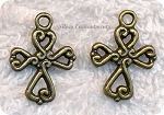 Antique Brass Fancy Cross Charm, Pewter