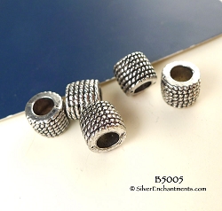 10 Tibetan Silver Rope Coil Patterned Large Hole Tube Beads