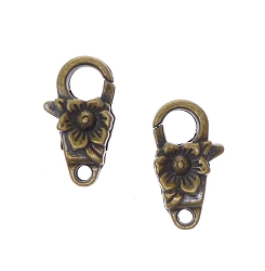 Flower Lobster Clasp Floral Trigger Clasp with Antique Brass Finish 24x13mm