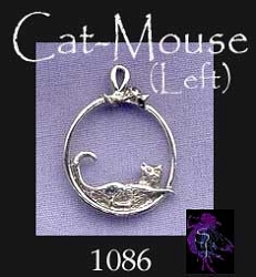 Sterling Silver Cat and Mouse Charm, Left
