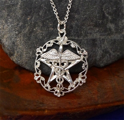 Sterling Silver Victorian Pentacle with Caduceus