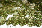 Czech Glass Beads, 2-Hole Leaves, Peridot w Gold Inlay, 13mm (25)