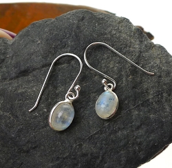 Rainbow Moonstone Earrings, Sterling Silver