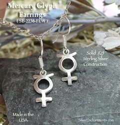 Sterling Silver Mercury Earrings - Mercury Astrological Glyph Earrings