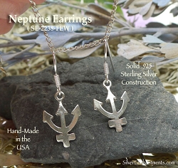 Sterling Silver Neptune Earrings - Astrology Glyph Charm Earrings