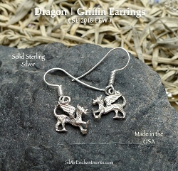 Sterling Silver Welsh Dragon Earrings | Griffin Earrings