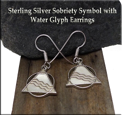 Sterling Silver Recovery Symbol with Water Glyph Earrings