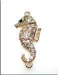 Magnetic Clasp, Sea Horse with Crystals, Gold Plated