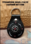 Leather Key Fob - STEAMPUNK Valve and Gear with Crystal Rivet