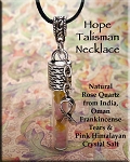 HOPE TALISMAN Necklace with Rose Quartz, Frankincense, Pink Himalayan Salt