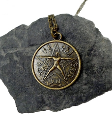 Bronze Tetragrammaton Pendant with Vitruvian Man Necklace
