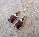 Garnet Necklace, Sterling Silver Red Almandine Trillion Garnet and Red Tiger's Eye Gemstone