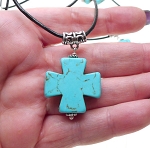 Turquoise Cross Leather Necklace