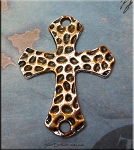 Hammered Link Cross Pendant, Copper Rust Patina