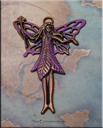 Large Copper Nature Fairy Pendant, Purple Patina