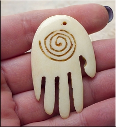 Spiral Hand Bone Pendant, Carved Reiki Pendant