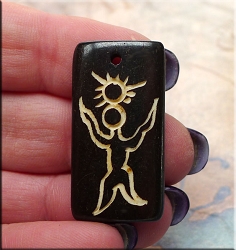 Fire Element Talisman Carved Bone Pendant, Sun Worship
