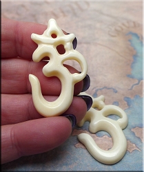Carved Bone Om Pendant, 40mm