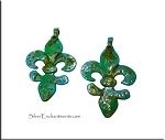 Hammered Bailed Fleur d'Lis Pendant, Triple Verdigris Patina
