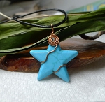 Copper Wire Wrapped Turquoise Pentagram Star Necklace
