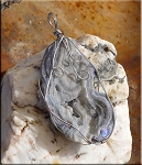 Wire-Wrapped Silver-Gray Druzy Chalcedony Rose Pendant