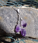 Triple Amethyst Point Necklace - Dangling Amethyst Crystals for Crystal Healing
