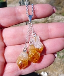 Triple Citrine Point Necklace - Dangling Rough Citrine Crystals for Crystal Healing