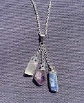 Triple Gemstone Pendant Necklace Selenite Amethyst Kyanite