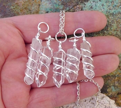 Quartz Crystal Necklace, Spiral Wrapped Crystal Wand