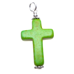 Green Magnesite Gemstone Cross Necklace Pendant