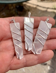 Selenite Wand Necklace, Spiral Wrapped Selenite Obelisk