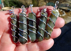 Labradorite Pendant, Wire Wrapped Labradorite Crystal Wand