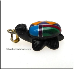 Carved Black Onyx 3D Turtle with Multi-Gemstone Inlay