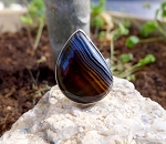 ZSOLD / Banded Onyx Ring, Sterling Silver Size 8 