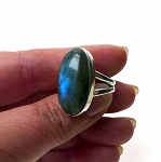 ZSOLD / Labradorite Ring Sterling Silver Blue Flash Madagascar Labradorite Size 8
