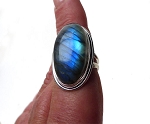 ZSOLD / Sterling Large Labradorite Ring - Size 7, Natural Blue Flash Madagascar Large Oval Labradorite Ring