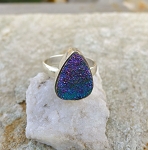 Sterling Silver Blue Druzy Ring Size 8 Genuine Druzy