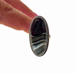 ZSOLD / Sterling Silver Banded Black Onyx Ring Size 8, Natural Black Onyx Gemstone Ring