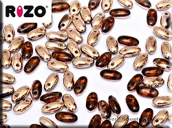 Smoky Topaz with Gold Half Coat Czech Rizo Beads