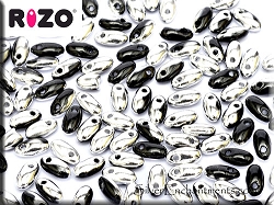 Jet Silver Rizo Beads