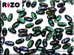 Emerald Blue Iris Czech Rizo Beads