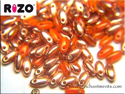Orange Apollo Gold Czech Rizo Beads