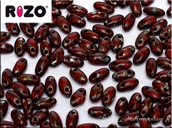Red Picasso Czech Rizo Beads