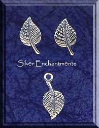 Sterling Silver Leaf Post Earrings and Matching Charm Gift Set