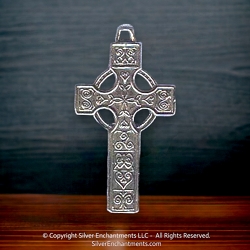 Sterling Silver Fancy Celtic Cross Pendant with Triskellion and Knotwork