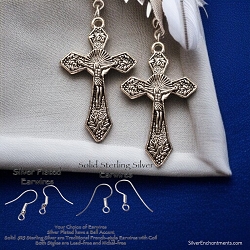 Silver Ornate Crucifix Earrings 