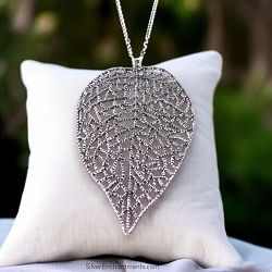 Silver Large Lacy Leaf Necklace