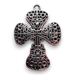 Large Silver Fancy Cross Necklace
