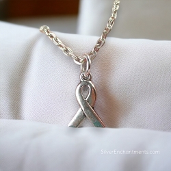 Small Silver Awareness Ribbon Necklace